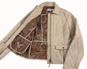 Womens Beige Quilted Zip Jacket XS Peplum Pockets New York & Co EUC - Picture 1 of 10