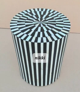 Bone Inlay Stripe Design Round End Table Black-White, Bone Inlay Side TableStool - Picture 1 of 4