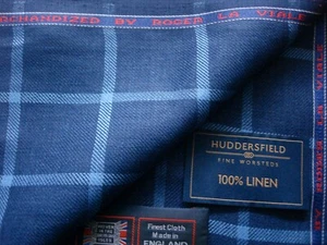 100% LINEN CASUAL “Check/Windowpane” JACKETING, SUITING FABRIC – By meter: 2.5 m - Picture 1 of 12