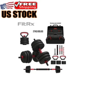 60 Lbs 4 In 1 Adjustable Interchangeable Dumbbell Barbell Kettlebell Weight Set - Picture 1 of 13