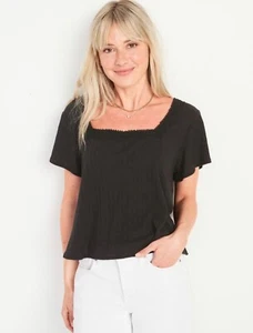 Old Navy Womens Size 3X ~ Flutter Sleeve Lace Trimmed Swing Blouse .. $30 Black - Picture 1 of 2