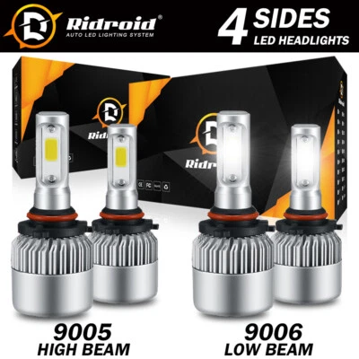 4 PIEZAS 9005 9006 LED Combo Faros Kit Bombillas 6500K Blanco Frío COB Luz Alta Baja Foto 1 de 4