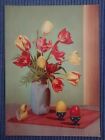 alte Ansichtskarte Postkarte AK Tulpen Blumenstrauß Ostereier Keramikvase 50er