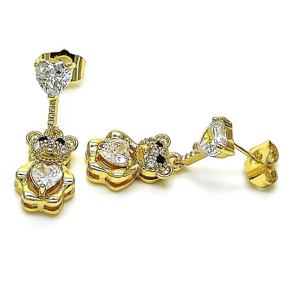 OSO DE PELUCHE COLGANTE CHAPADO EN ORO 14K CON CORAZONES CIRCONITA BLANCA DE 6 X 7 MM M603 Foto 1 de 1