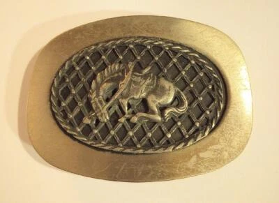 Винтажный Западный Ремень Пряжка Bucking Bronco Лошадь Большой Квадрат Овальный Оловянный ish - Изображение 1 из 3