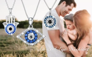 PEIMKO Evil Eye Pendant Necklace 925 Sterling Silver Greek Protection Jewelry fo - Picture 1 of 1