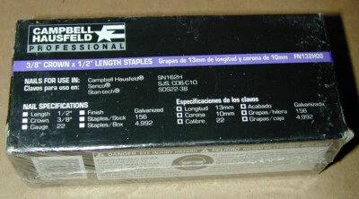 Campbell Hausfeld Senco Stan-Tech 3/8" Crown x 1/2" Length 22 Gauge Staples