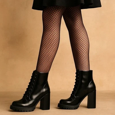 JEFFREY CAMPBELL Botín de Cuero Negro Suela Grueso Tacón Bloque Para Mujer 6.5 Gótico Foto 1 de 4