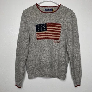 Polo Ralph Lauren Men's American Flag Wool Cotton Linen Sweater Grey Size Small - Picture 1 of 5