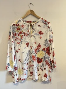 M&S Collection Floral White Summer Blouse Sz 20 Cottagecore Holiday Boho Top - Picture 1 of 9
