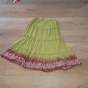 Y2K Mix Nouveau Green Boho Whimsy sequins Tiered Gypsy Midi Skirt S - Picture 1 of 5