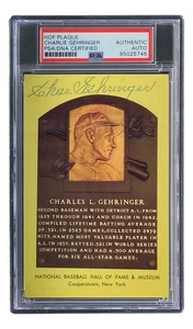 Charlie Gehringer Signed 4x6 Detroit Tigers HOF Plaque Card PSA/DNA 85025746 - Picture 1 of 4