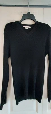 Perry Ellis Mens Med Black Ribbed Merino Wool Blend V Neck Long Sleeve Sweater - Image 1 of 4