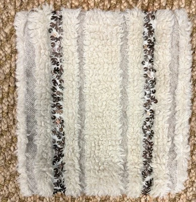 Boho natural home decor strip woven wool sherpa textured pillow cover Surya - Image 1 of 4