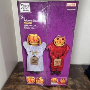 Home Depot Home Accents 3ft Halloween Animierte LED Gut & Böse Kürbis Zwillinge NEU - Bild 1 von 2