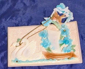 Antique Mechanical Valentine Swans Pulling Boat W/Flowers Die-Cut Postcard 1900s - Picture 1 of 4