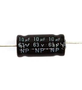 100 piezas Condensador electrolítico NP NPT Axial 2000hr +105°C 10uF 63V ±20% - Imagen 1 de 3