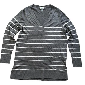 Old Navy Damen Größe L Pullover V-Ausschnitt gestreift Pulli Langarm grau - Bild 1 von 7