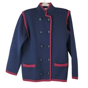 Vintage AQUASCUTUM OF LONDON womens L (38) wool blue red peacoat cardigan jacket - Picture 1 of 7