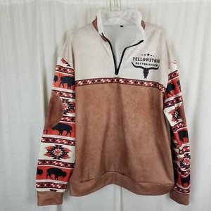 Bisonte Southwest Yellowstone Hombres 2XL 1/4 Cremallera Pullover Suéter Chaqueta Popover - Imagen 1 de 6
