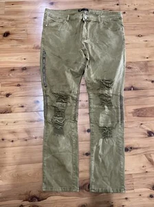 Balmain Paris Brown Stretch Denim Biker Moto Distressed Jeans Mens 40 X 32 - Picture 1 of 5