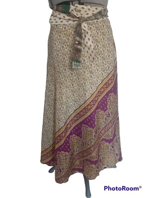 Falda envolvente sari reversible floral perejil larga talla única hecha a mano para mujer Foto 1 de 4