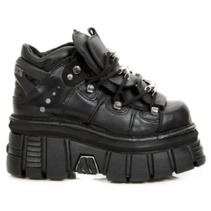 NEW ROCK M.106-S29 TOWER SHOES Metallic Black Leather Biker Gothic Boots - Picture 1 of 7