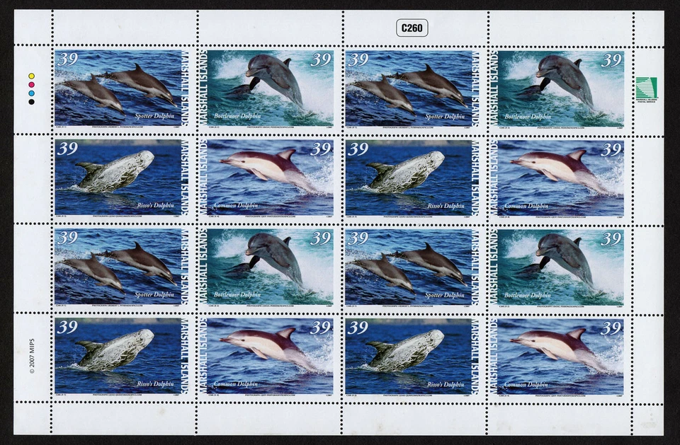 MARSHALL ISLANDS, SCOTT # 892, COMPLETE MNH SHEET - TYPES OF DOLPHINS YEAR 2007 - Image 1 of 1