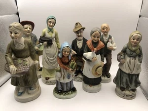 vintage old people figurines Chickens, Farmers, Corn, Farm House Lot Of 8 Rustic - Picture 1 of 11