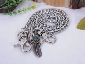 30" Silver Strong Twisted Feather Biker Trucker Keychain Key Jean Wallet Chain - Picture 1 of 8