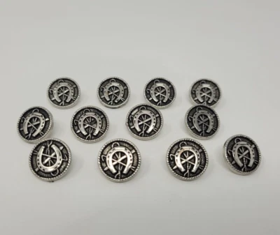 12 pcs Horseshoe Silver Molded Plastic Craft Sewing Shank Buttons 15mm Round VTG - Image 1 of 3