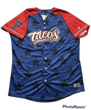 2017 Team Issue Fresno Grizzlies Tacos 4th July Triple A Jersey 48 XL Blue Red