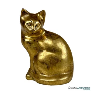 Escultura tradicional vintage de gato de latón de 8" - Imagen 1 de 9