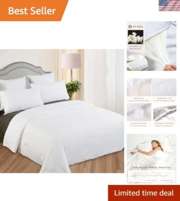 Роскошное всесезонное шелковое одеяло - 100% шелковая нить и хлопок, полный размер 76x87 - Изображение 1 из 4