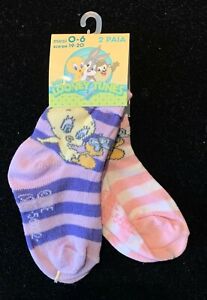 Looney Tunes Kids Boy Girl Cotton Socks 2 Pairs 0-6 months Shoe Size: 19-20  