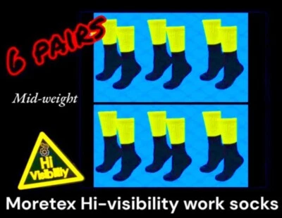 6pk Moretex Hi-visibility Work Socks: mid-weight, Yellow / black Cotton Blend - Image 1 of 4