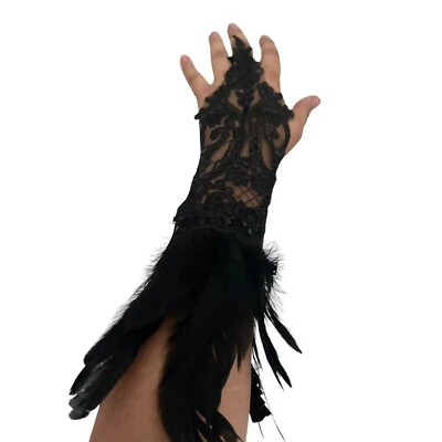 Guantes Plumas 13” Encaje Negro Halloween Foto 1 de 4