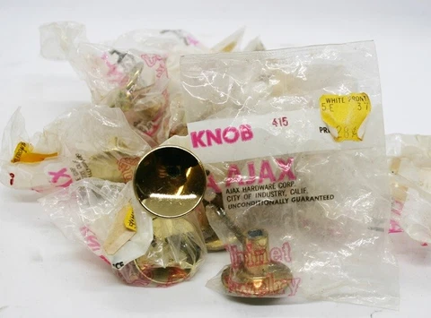 Vintage 1" Ajax Drawer Knobs Polished Brass - 415 - Set of 12 Cover