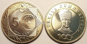 5 Lire Turche Centenario Turchia 100 Anni Monete Straniere Ataturk Collezione Co - Foto 1 di 4