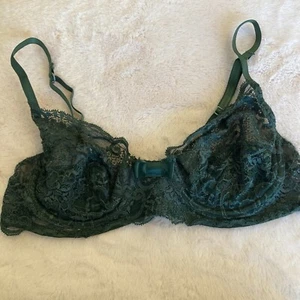 Cotton Club Vintage Emerald Green Size 36C Floral Lace Underwire Bra - Picture 1 of 11