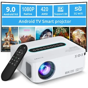Android 8K Portable Projector Smart LED 12000 LMS Home Theater Wifi Bluetooth AU - Picture 1 of 12