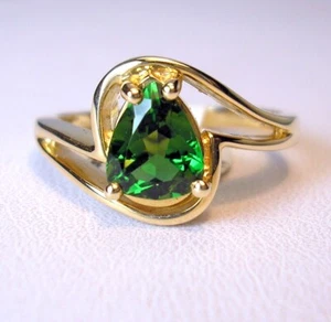 Ring 0,95 ct Birne natürlicher chrom grüner Turmalin 14 K Gelbgold war 995 $ Video - Bild 1 von 11