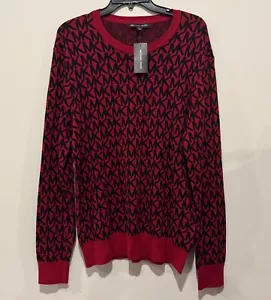 NWT Michael Kors Women's Red Black MK All Over Print Sweater Size L $118 - Picture 1 of 2