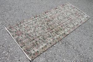 2x6 ft Handmade Floral Turkish Beige Green Low Pile Runner Rug Vintage Southwest - Picture 1 of 10