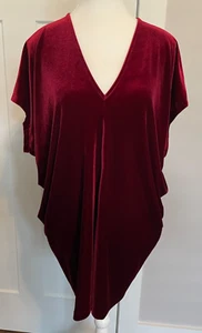 LANDS END Womens Velvet TOP  Short Sleeve RED V-Neck Size L 14-16 - Picture 1 of 6