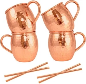 Moscow Mule Vodka Promocional 4 Tazas de Cobre Puro Con 4 Pajitas Combo Juego de Regalo - Imagen 1 de 7