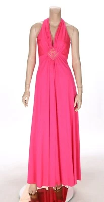 Maxi vestido de fiesta de graduación rosa vintage de los años 70 sin marca talla 9-10 Foto 1 de 3