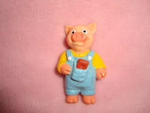 Three Little Pigs Pig with Brick Figure D. E. Ltd. Plastic Figure 2.25" tall - Imagen 1 de 5