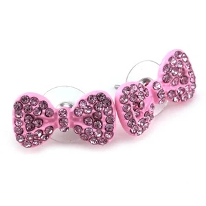 Cute Lovely Light Pink Crystal Ribbon Bow Tie Bowknot Stud Post Earrings Fashion - Bild 1 von 1