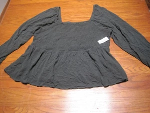 Old Navy Womens Boho Babydoll Top XXL Square Neck Long Sleeve Ruffles NWT Green - Picture 1 of 9